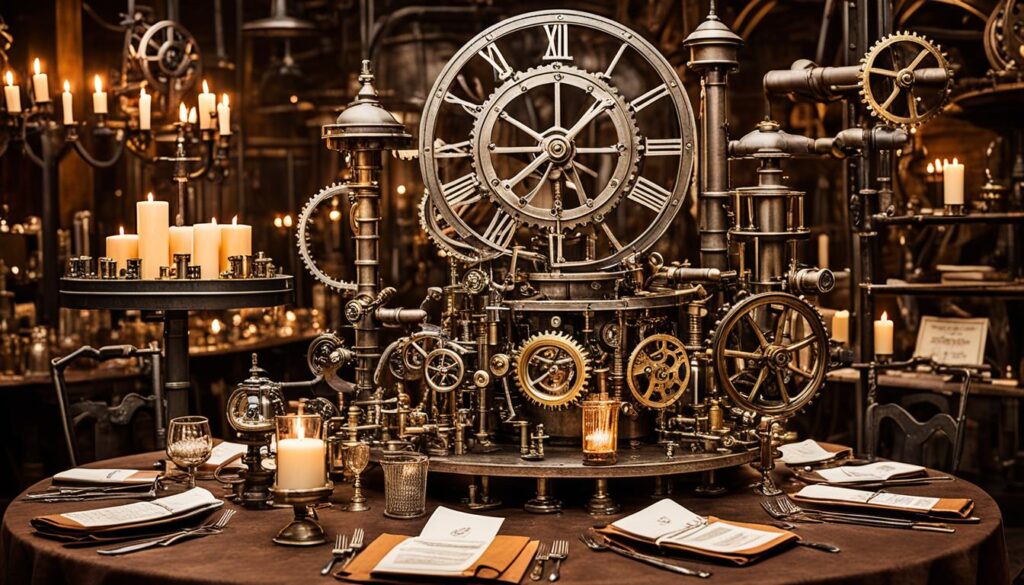 Steampunk-themed wedding decorations