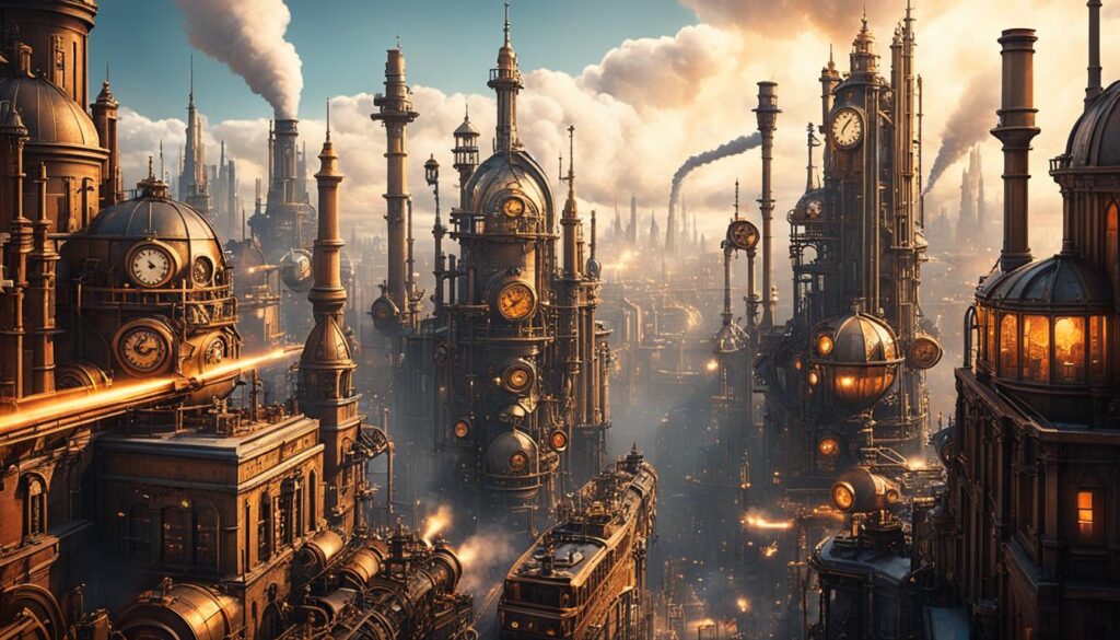 Steampunk cityscapes digital artwork